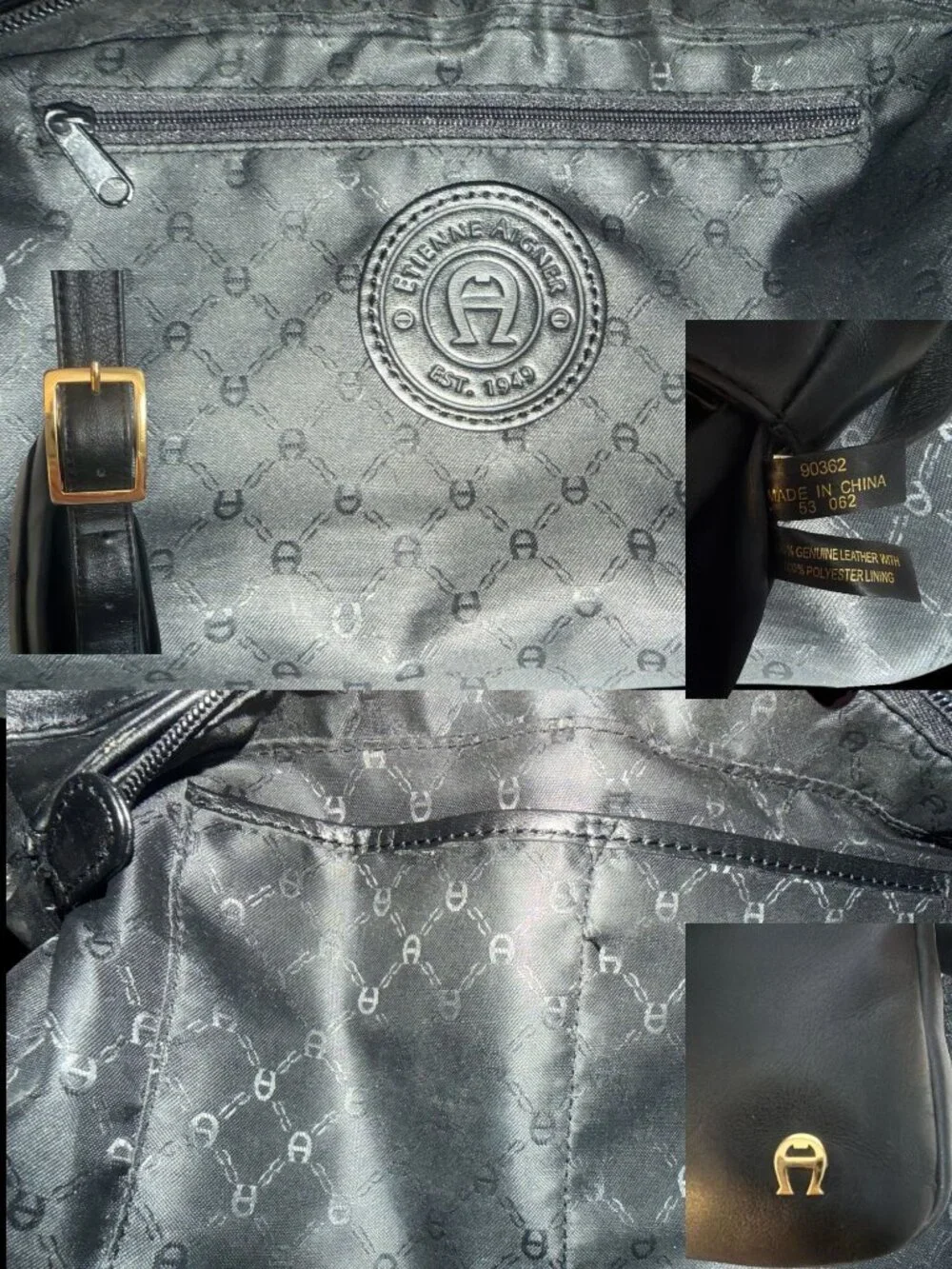 VTG Etienne Aigner Shoulder Bag Black Leather Brass Pocket Purse Horseshoe Logo - Picture 11 of 11